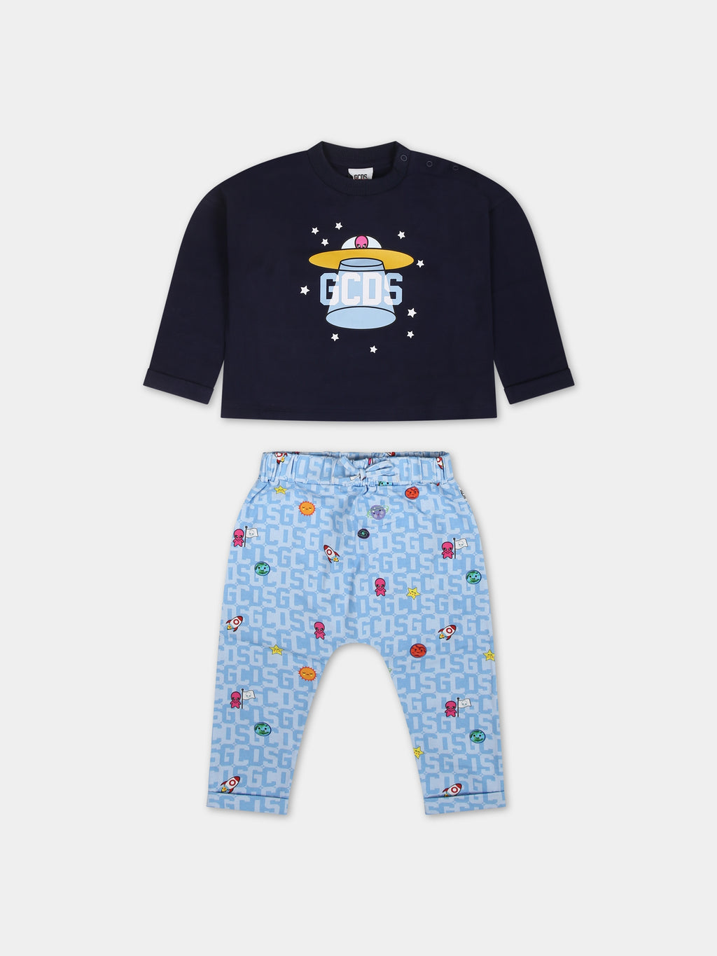 Blue pajamas for baby boy with alien print and logo